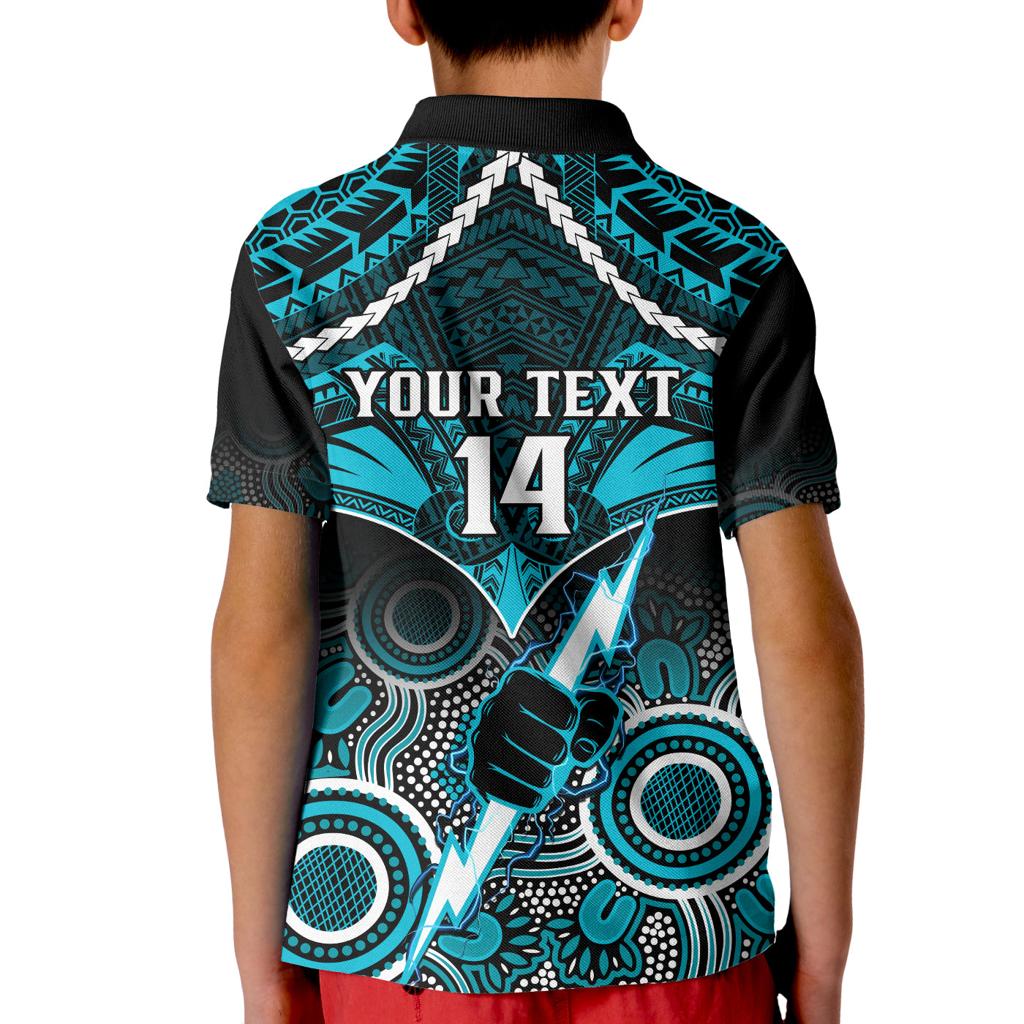 Personalised Port Adelaide Football Kid Polo Shirt Power Aboriginal Mix Polynesian Pattern LT14