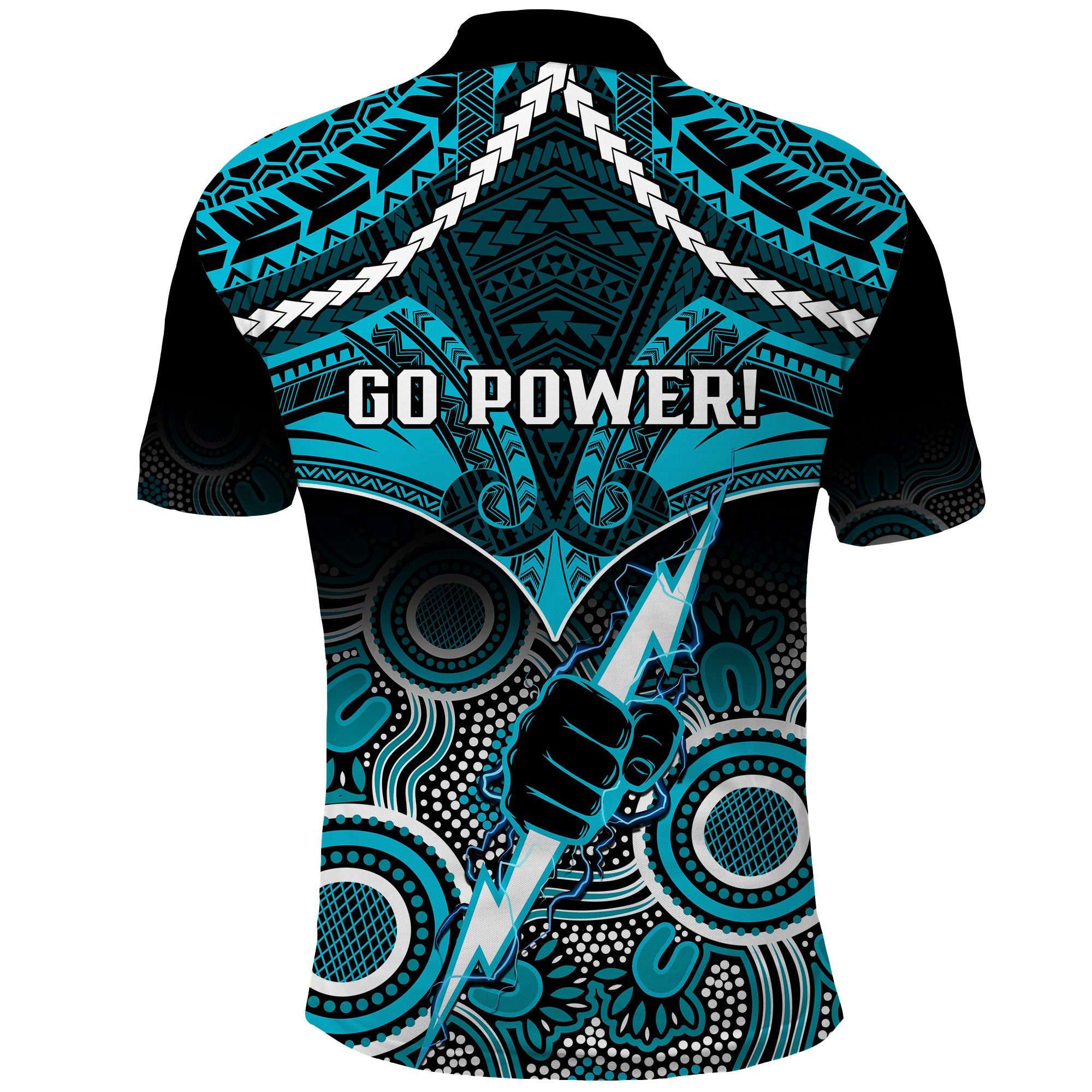 Port Adelaide Football Polo Shirt Power Aboriginal Mix Polynesian Pattern LT14