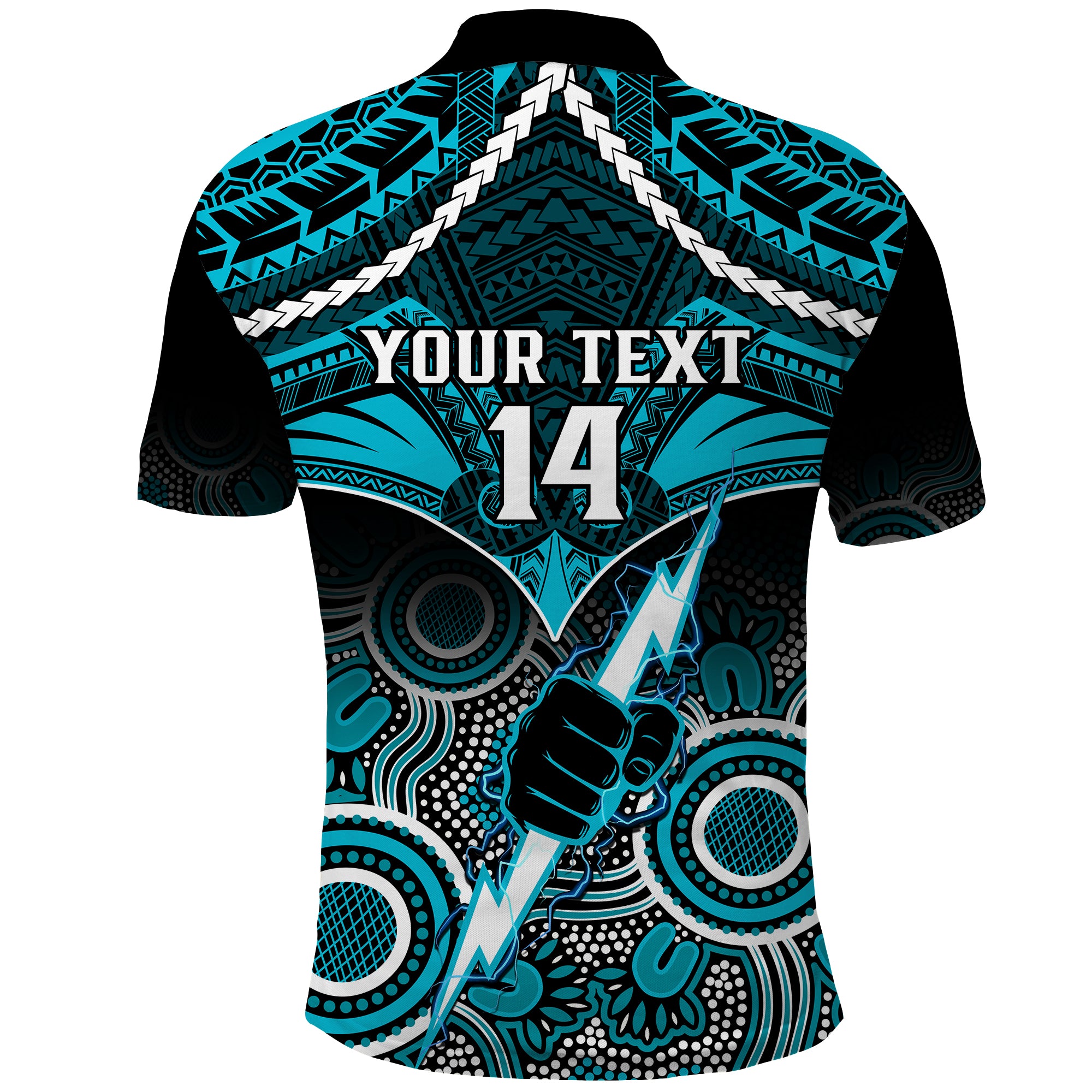 Personalised Port Adelaide Football Polo Shirt Power Aboriginal Mix Polynesian Pattern LT14