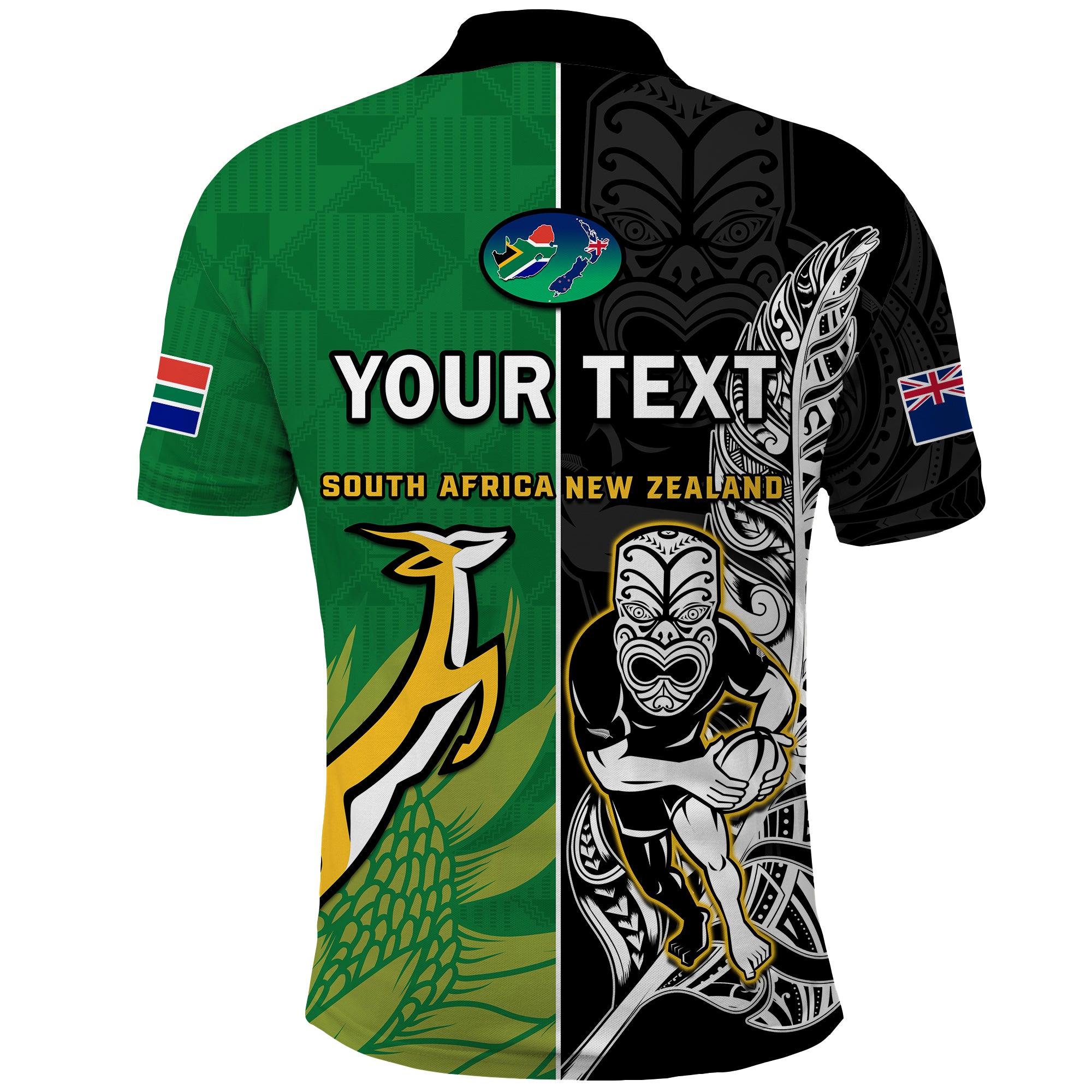 (Custom Personalised) New Zealand And South Africa Rugby Polo Shirt All Black Maori Mix Springboks LT14