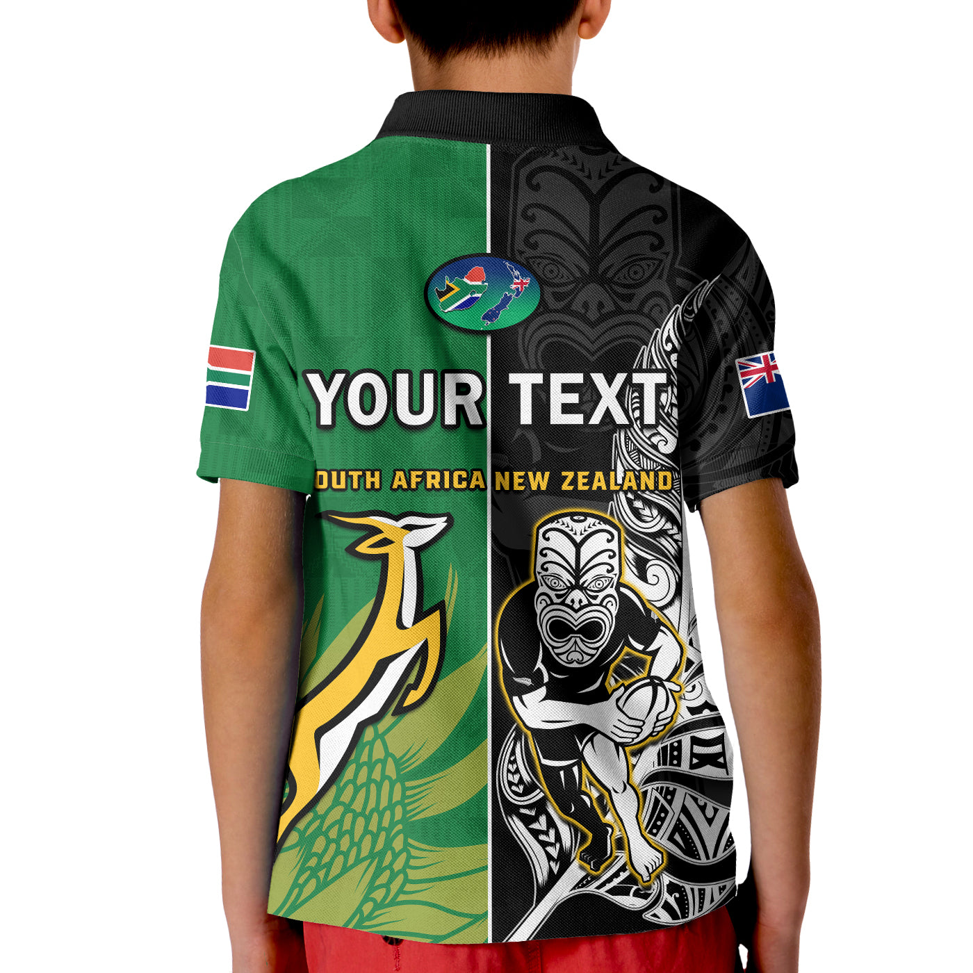 (Custom Personalised) New Zealand And South Africa Rugby Polo Shirt All Black Maori Mix Springboks LT14