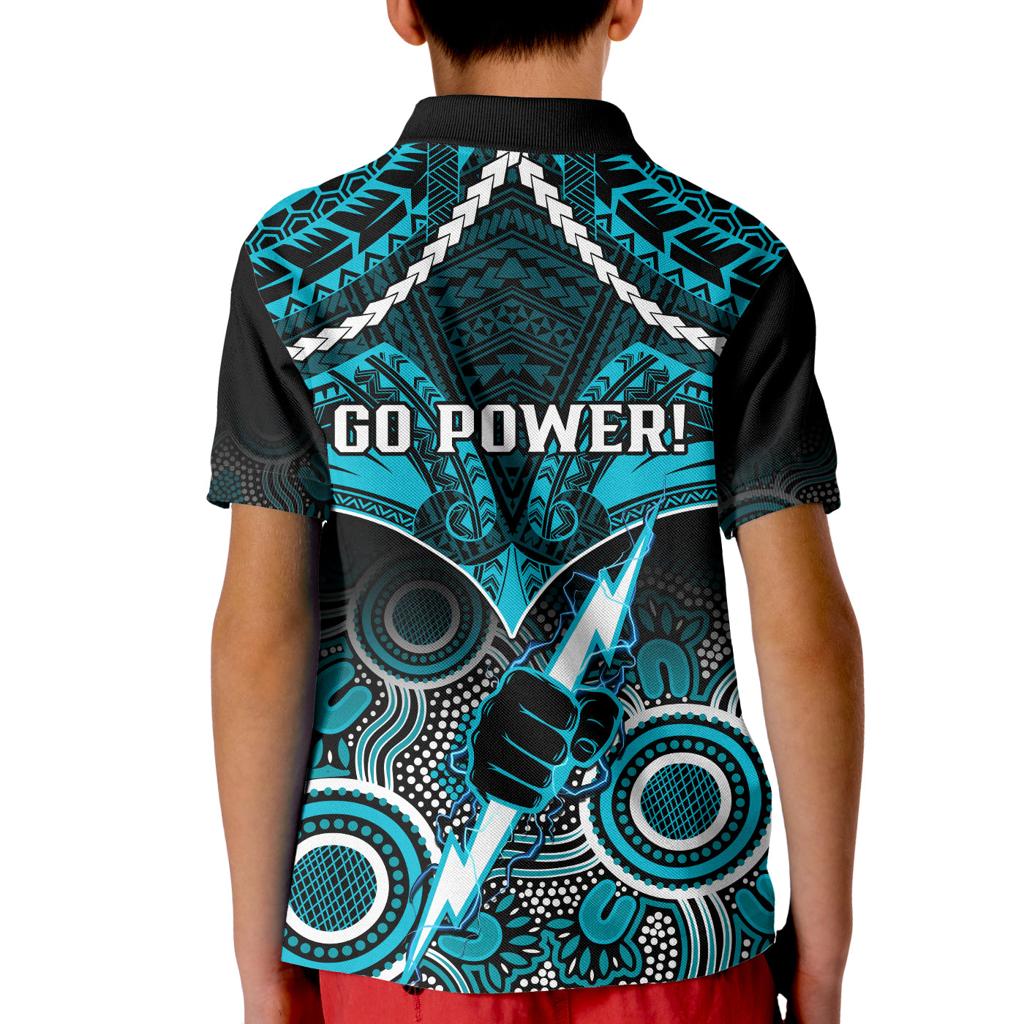 Port Adelaide Football Kid Polo Shirt Power Aboriginal Mix Polynesian Pattern LT14