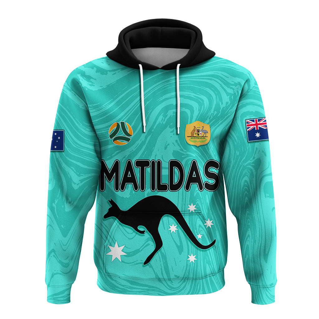 Personalised Aussie Matildas Hoodie 2023 Women World Cup Marble Patterns - Turquoise LT7