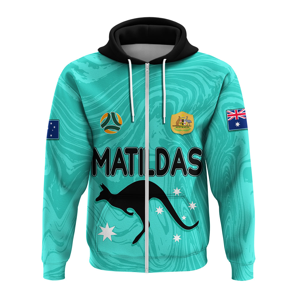 Personalised Aussie Matildas Hoodie 2023 Women World Cup Marble Patterns - Turquoise LT7