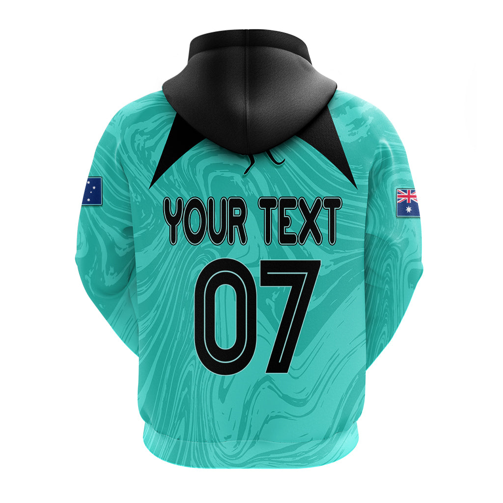 Personalised Aussie Matildas Hoodie 2023 Women World Cup Marble Patterns - Turquoise LT7