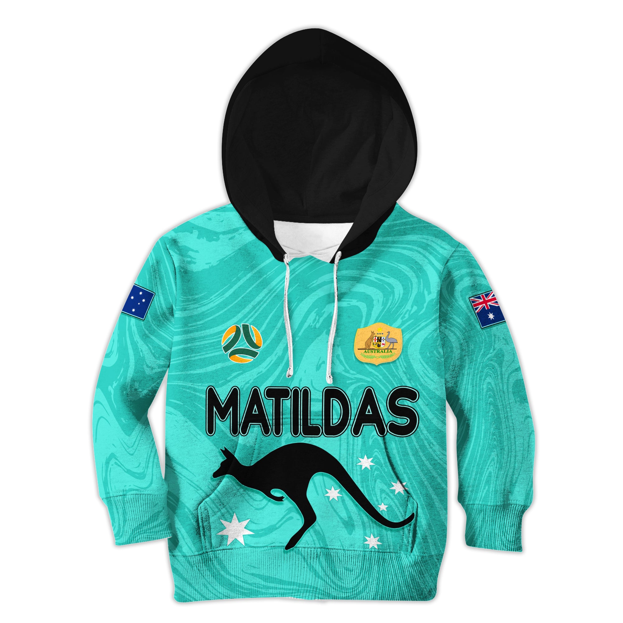 Personalised Aussie Matildas Kid Hoodie 2023 Women World Cup Marble Patterns - Turquoise LT7