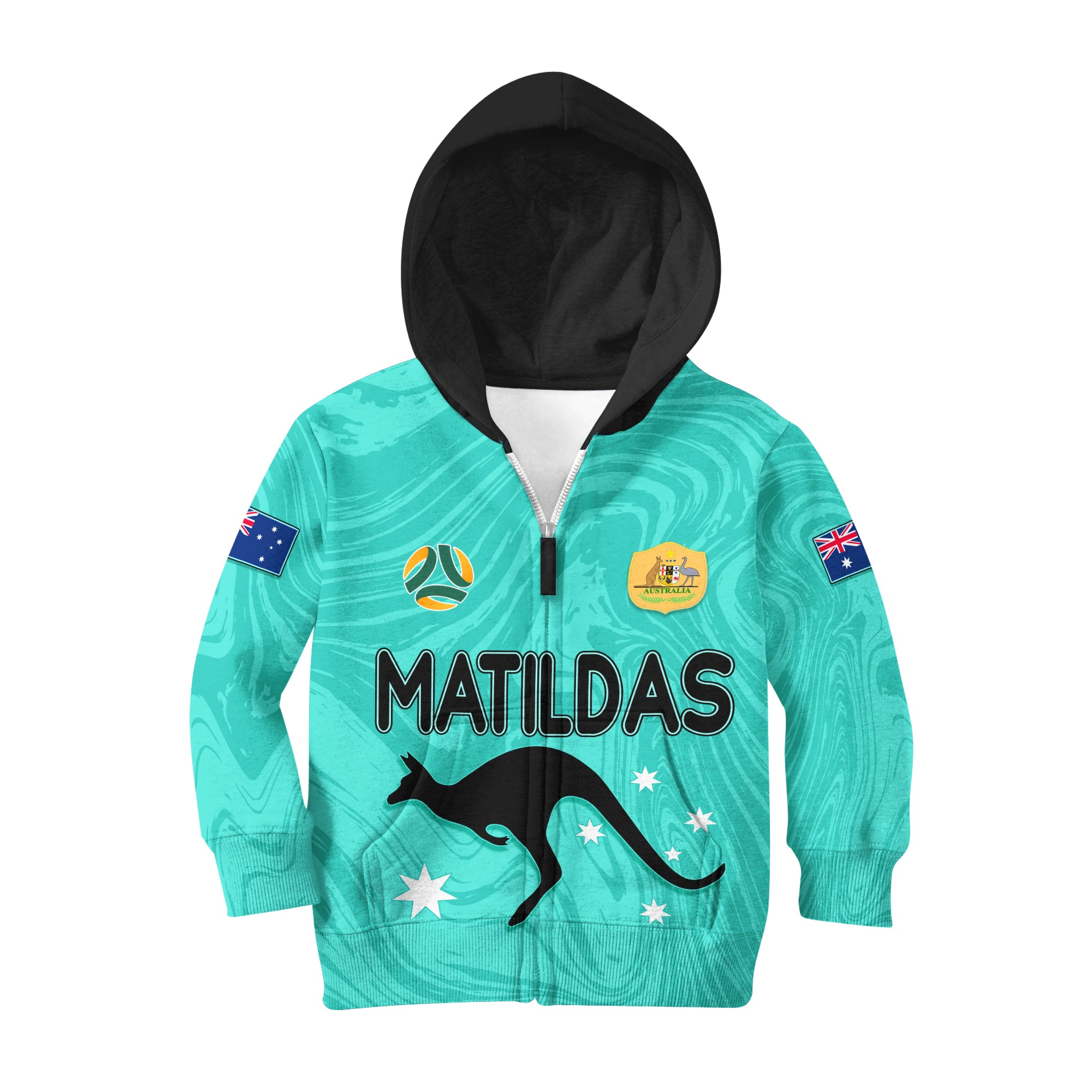 Personalised Aussie Matildas Kid Hoodie 2023 Women World Cup Marble Patterns - Turquoise LT7