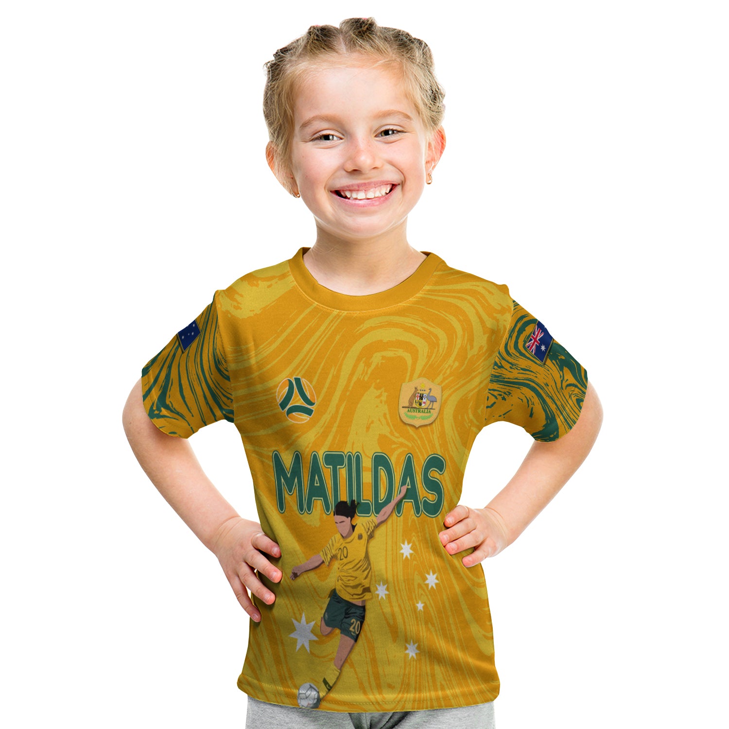 personalised-aussie-matildas-kid-t-shirt-2032-sam-kerr-world-cup-marble-patterns