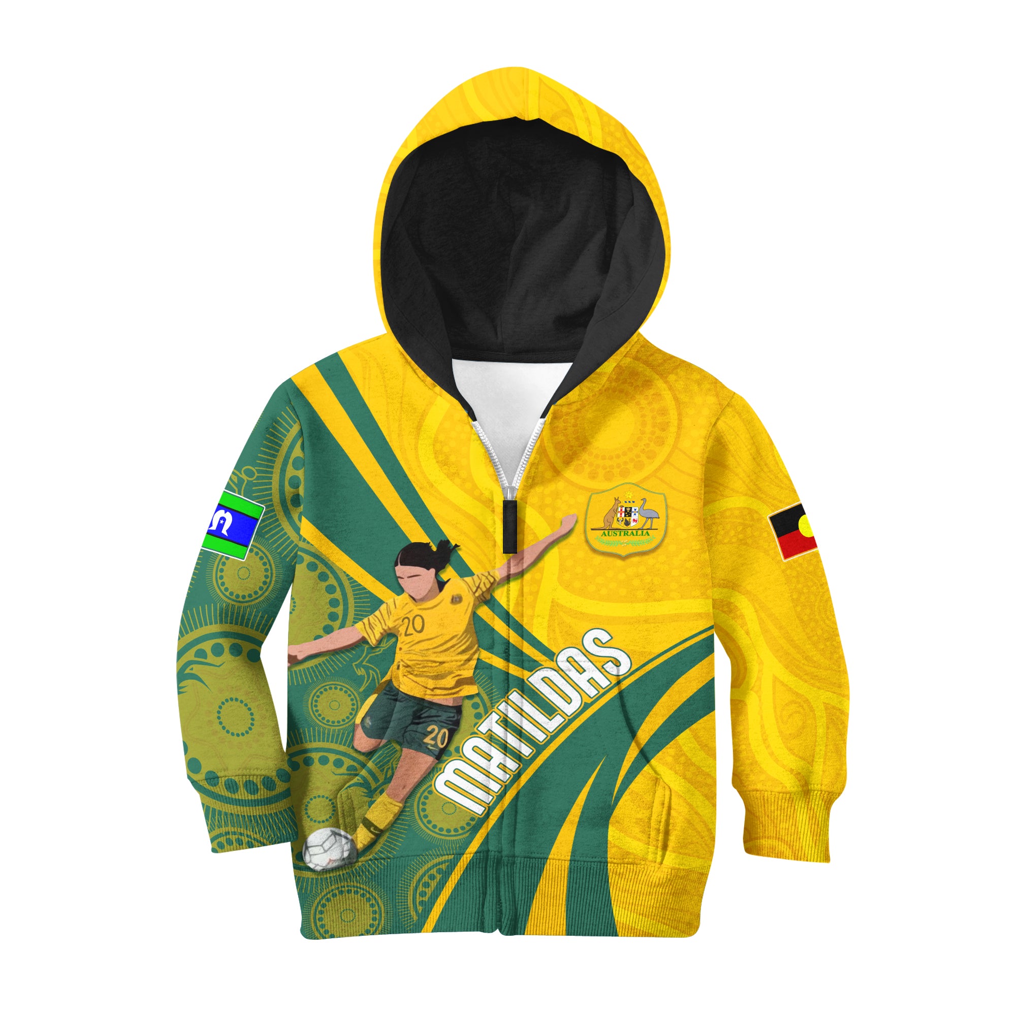 personalised-australia-soccer-matildas-indigenous-kid-hoodie-sam-kerr-world-cup-2023