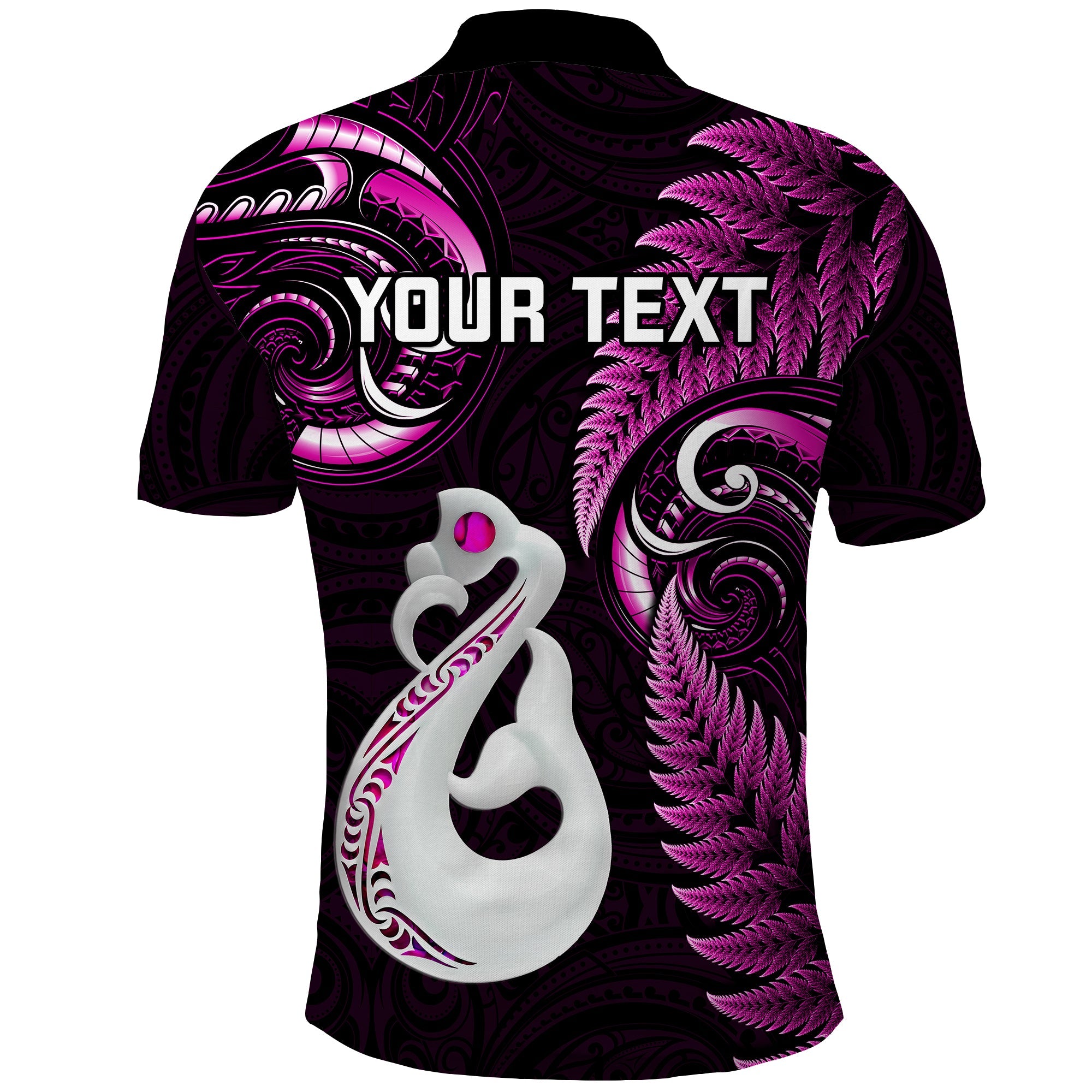 Personalised New Zealand Polo Shirt Aotearoa Silver Fern With Manaia Maori Unique Pink LT14