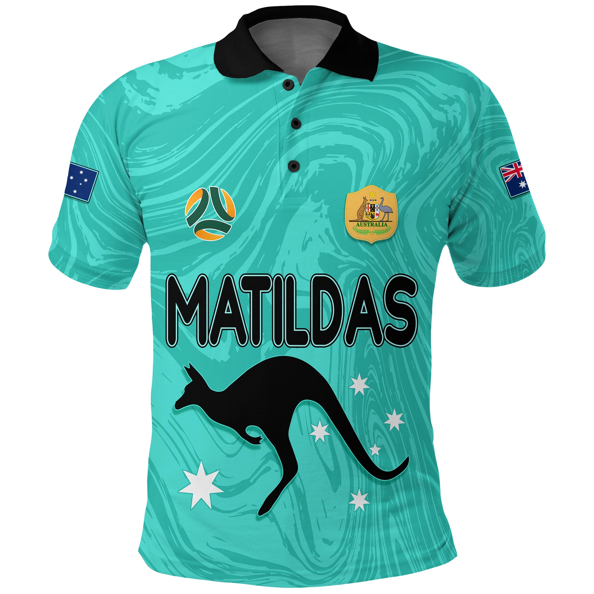 Personalised Aussie Matildas Polo Shirt 2023 Women World Cup Marble Patterns - Turquoise LT7