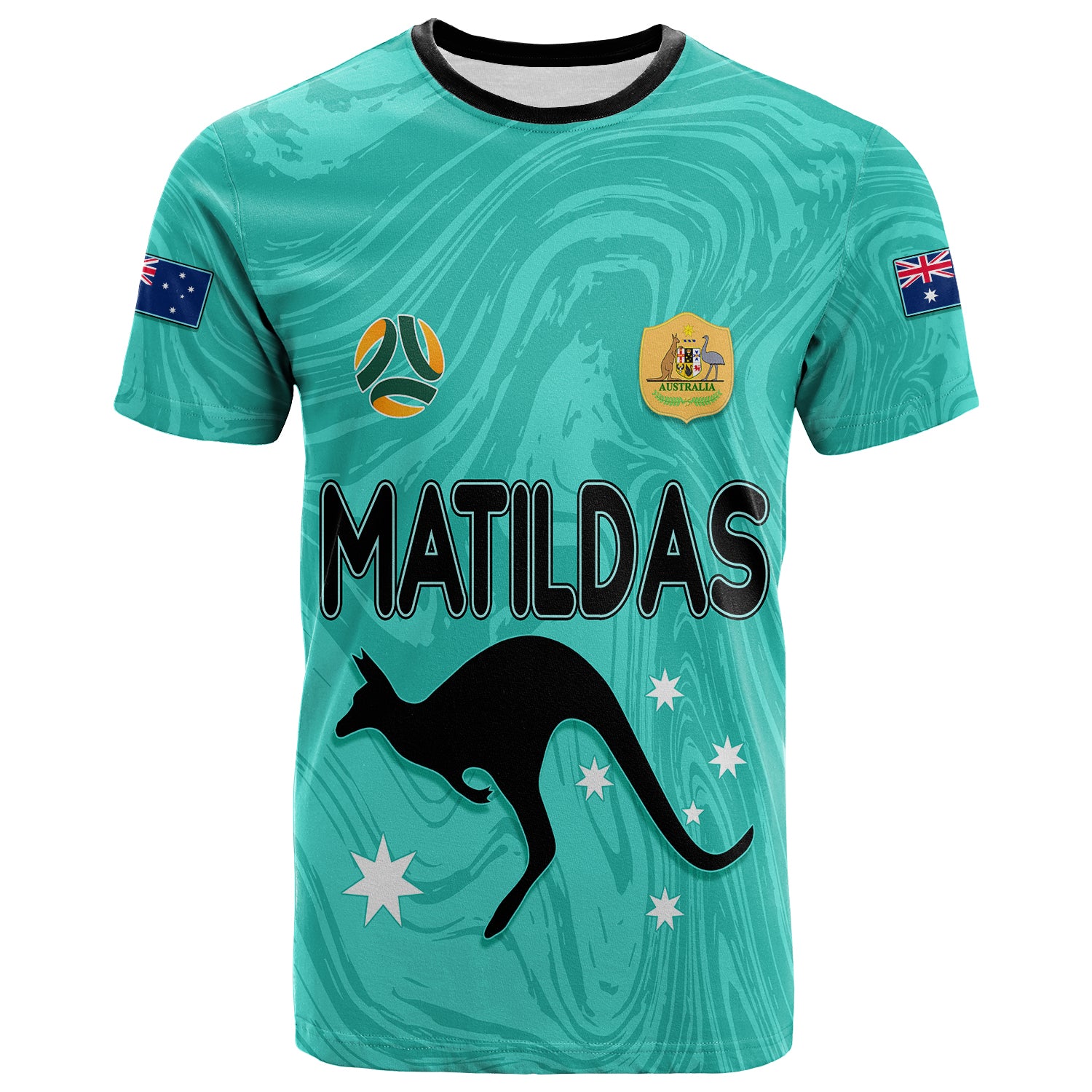 Personalised Aussie Matildas T Shirt 2023 Women World Cup Marble Patterns - Turquoise LT7