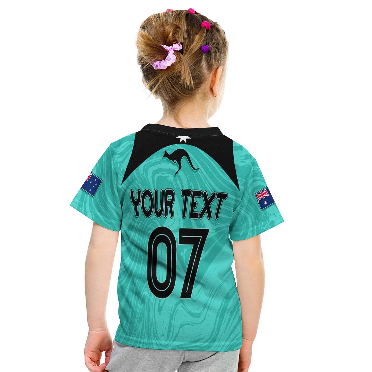 Personalised Aussie Matildas Kid T Shirt 2023 Women World Cup Marble Patterns - Turquoise LT7