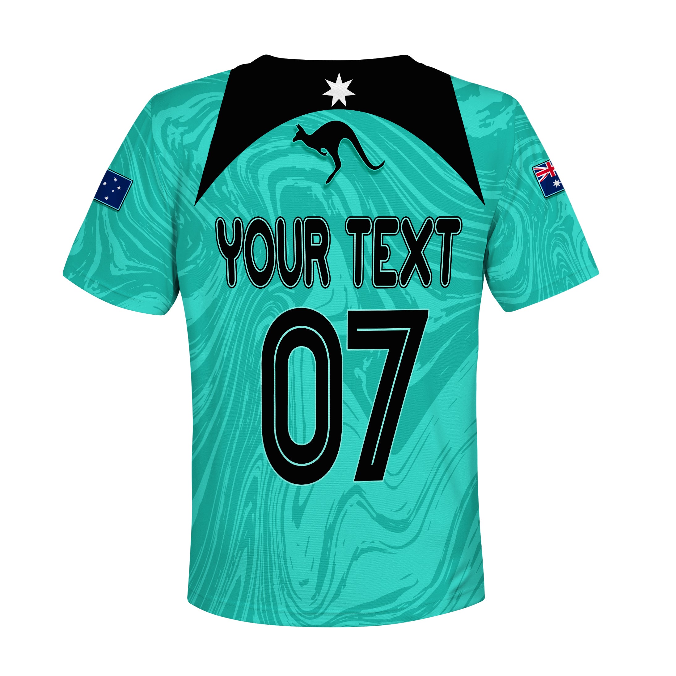 Personalised Aussie Matildas Kid T Shirt 2023 Women World Cup Marble Patterns - Turquoise LT7