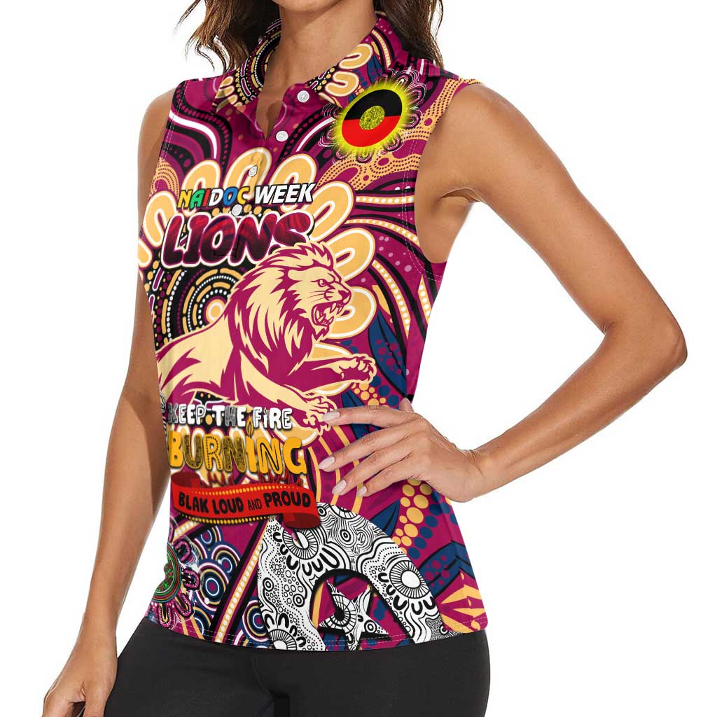 Custom Brisbane Lions NAIDOC Week 2024 Women Sleeveless Polo Shirt Mascot Football