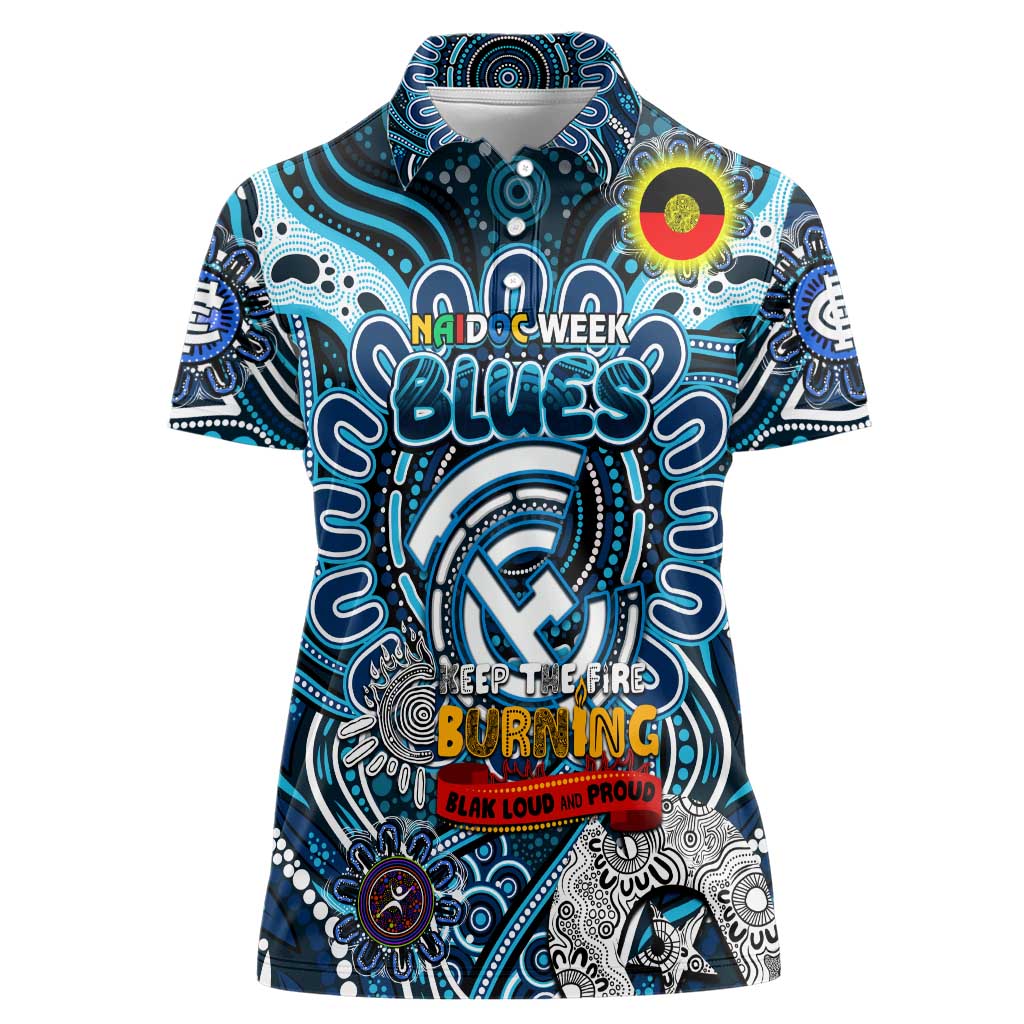 Custom Carlton Blues NAIDOC Week 2024 Women Polo Shirt Mascot Football