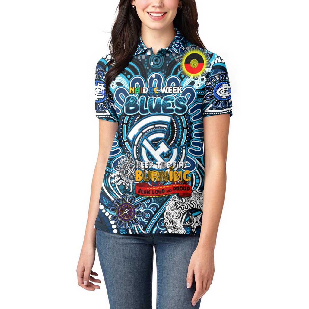 Custom Carlton Blues NAIDOC Week 2024 Women Polo Shirt Mascot Football