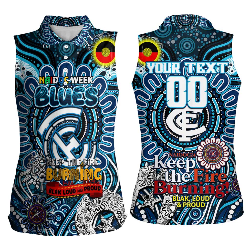 Custom Carlton Blues NAIDOC Week 2024 Women Sleeveless Polo Shirt Mascot Football