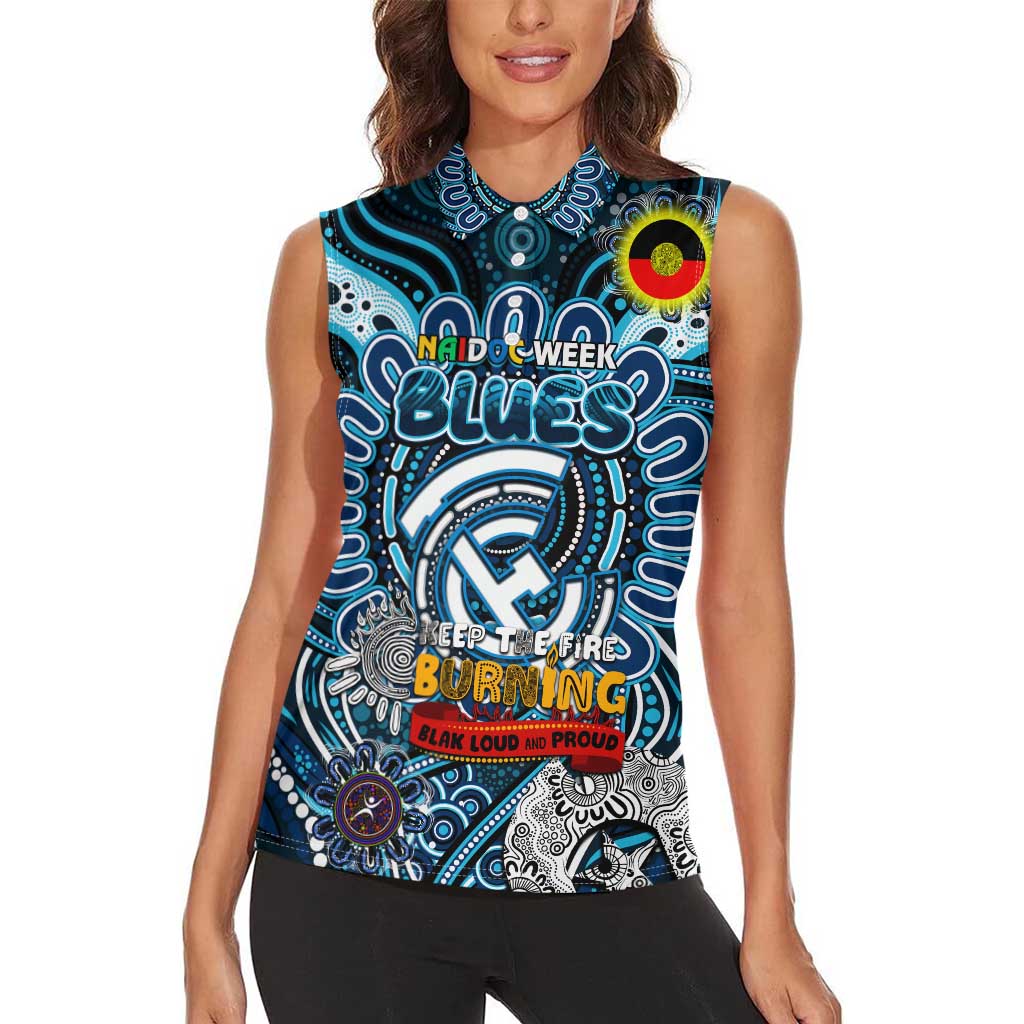 Custom Carlton Blues NAIDOC Week 2024 Women Sleeveless Polo Shirt Mascot Football