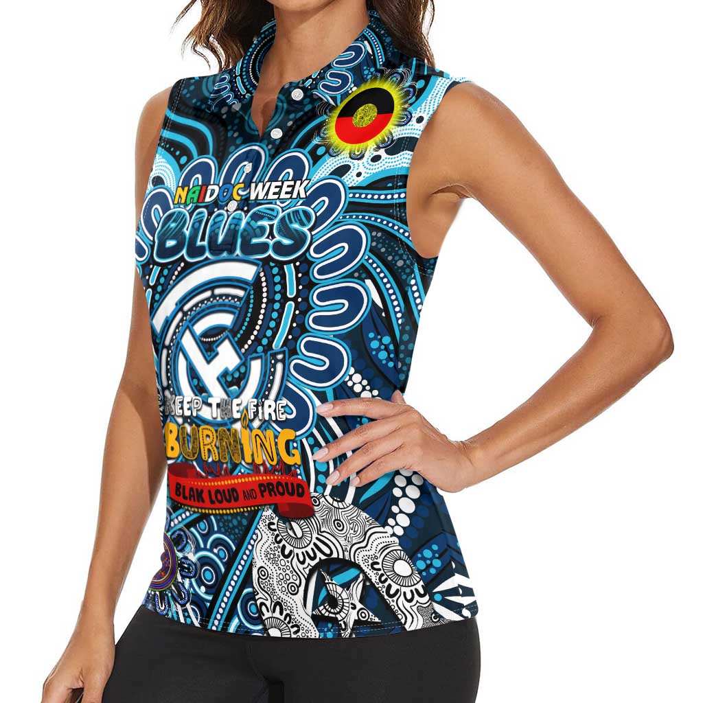 Custom Carlton Blues NAIDOC Week 2024 Women Sleeveless Polo Shirt Mascot Football