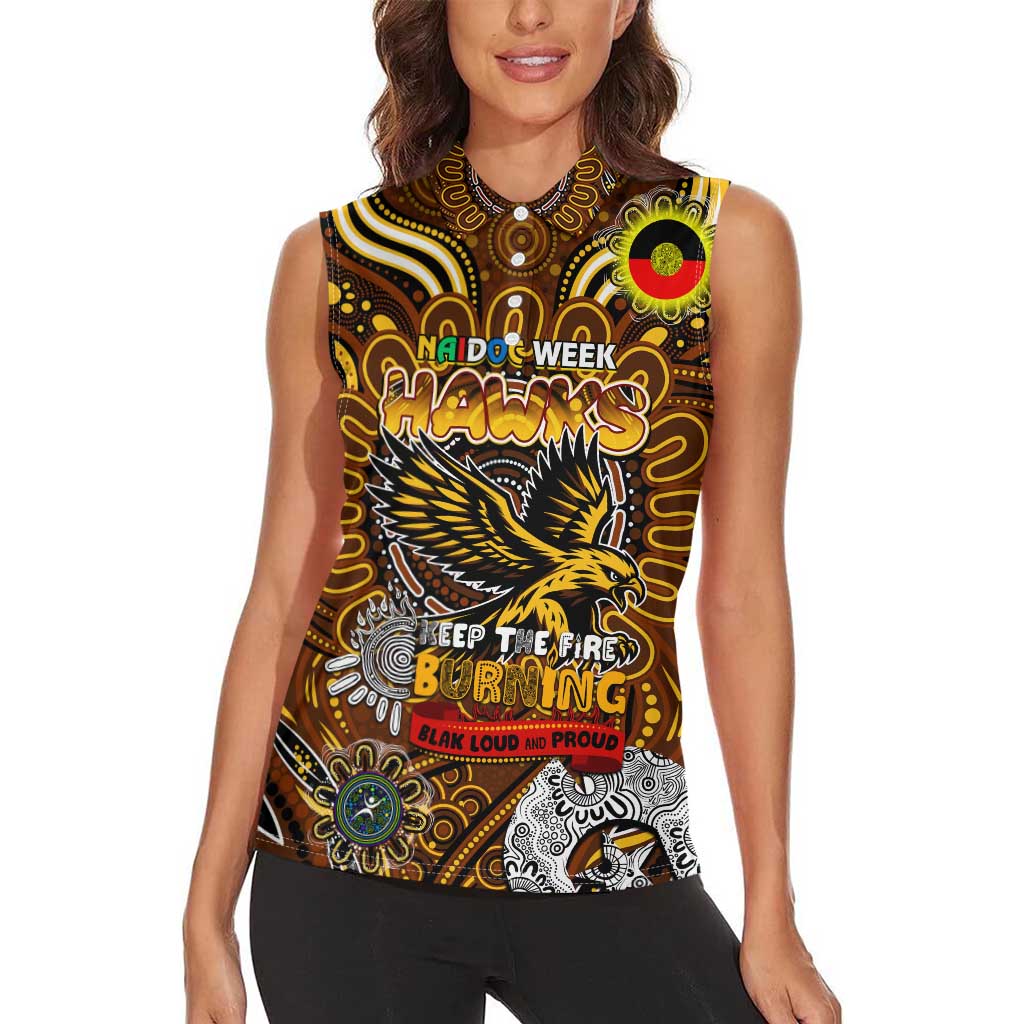 Custom Hawthorn Hawks NAIDOC Week 2024 Women Sleeveless Polo Shirt Mascot Football