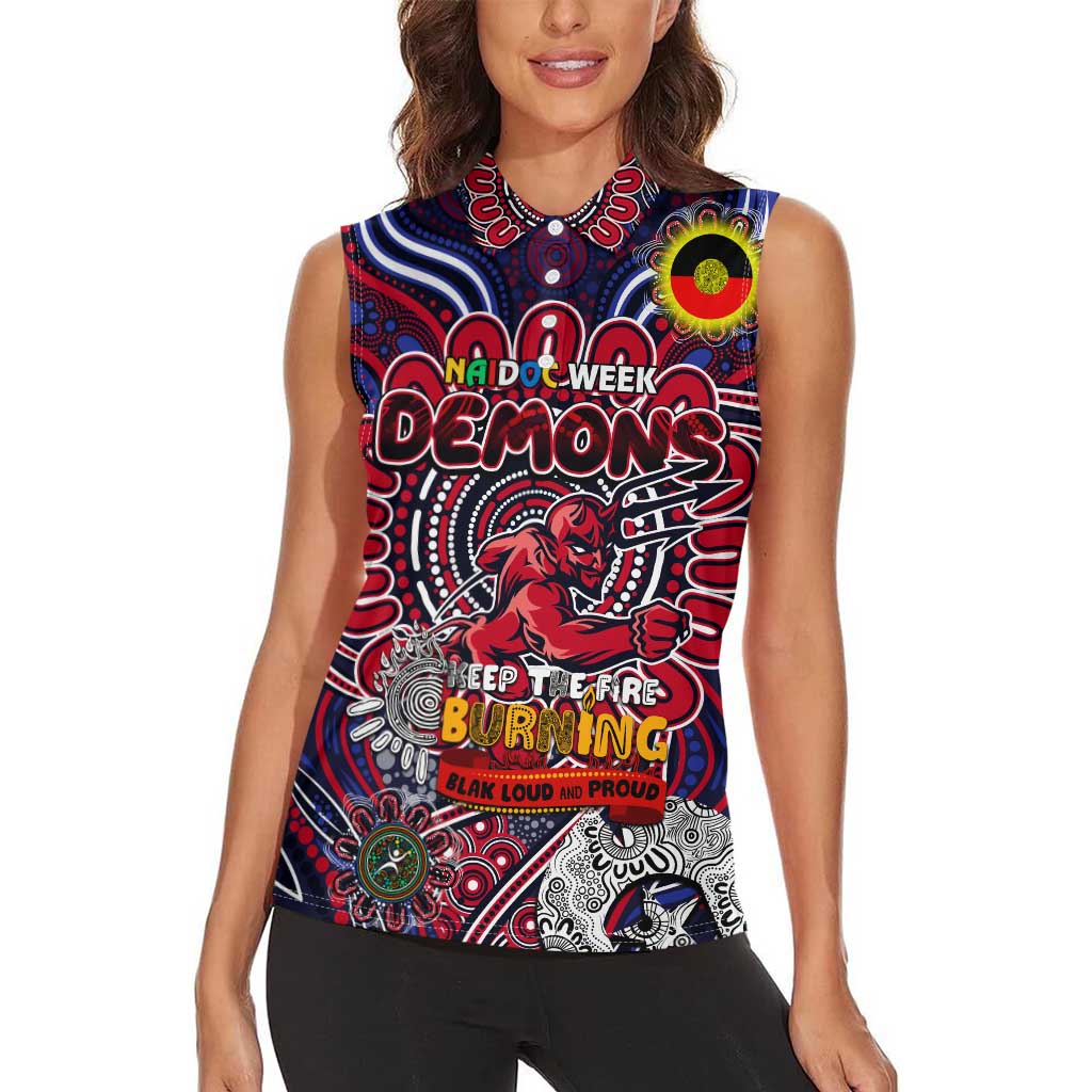 Custom Melbourne Demons NAIDOC Week 2024 Women Sleeveless Polo Shirt Mascot Football