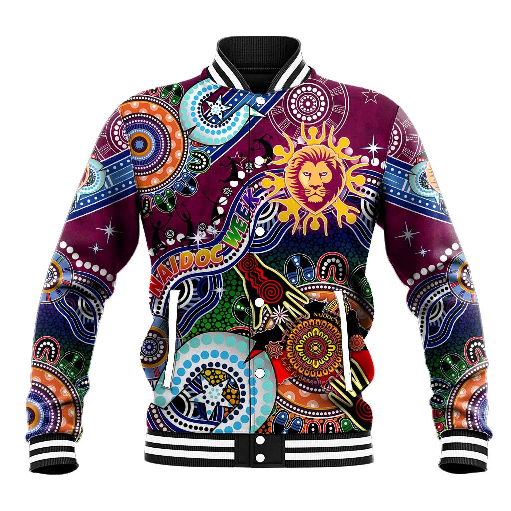 Custom NAIDOC Week 2024 Brisbane Lions Baseball Jacket Australia Aboriginal Dot Painting