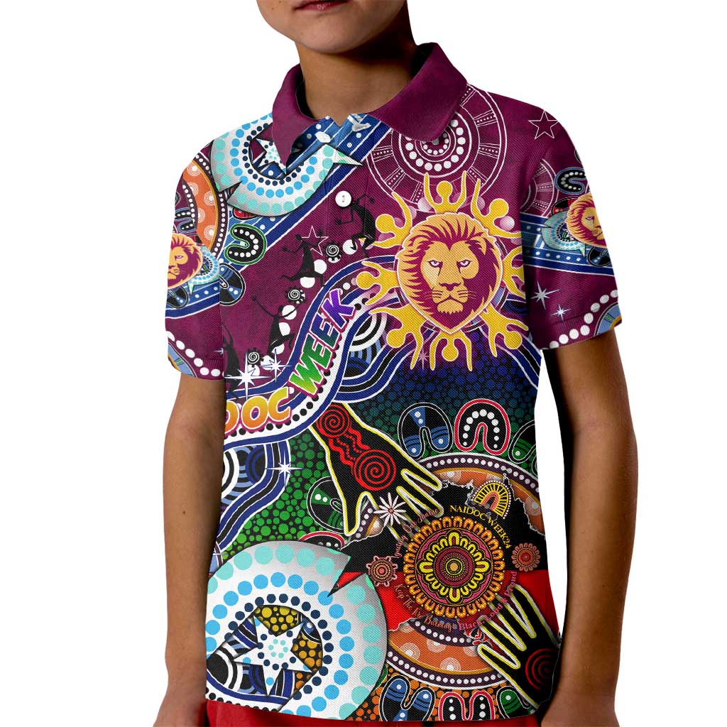 Custom NAIDOC Week 2024 Brisbane Lions Kid Polo Shirt Australia Aboriginal Dot Painting