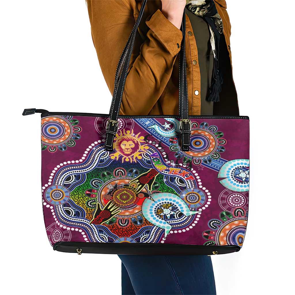 Custom NAIDOC Week 2024 Brisbane Lions Leather Tote Bag Australia Aboriginal Dot Painting