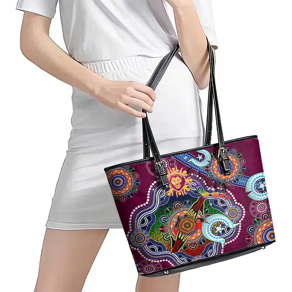 Custom NAIDOC Week 2024 Brisbane Lions Leather Tote Bag Australia Aboriginal Dot Painting