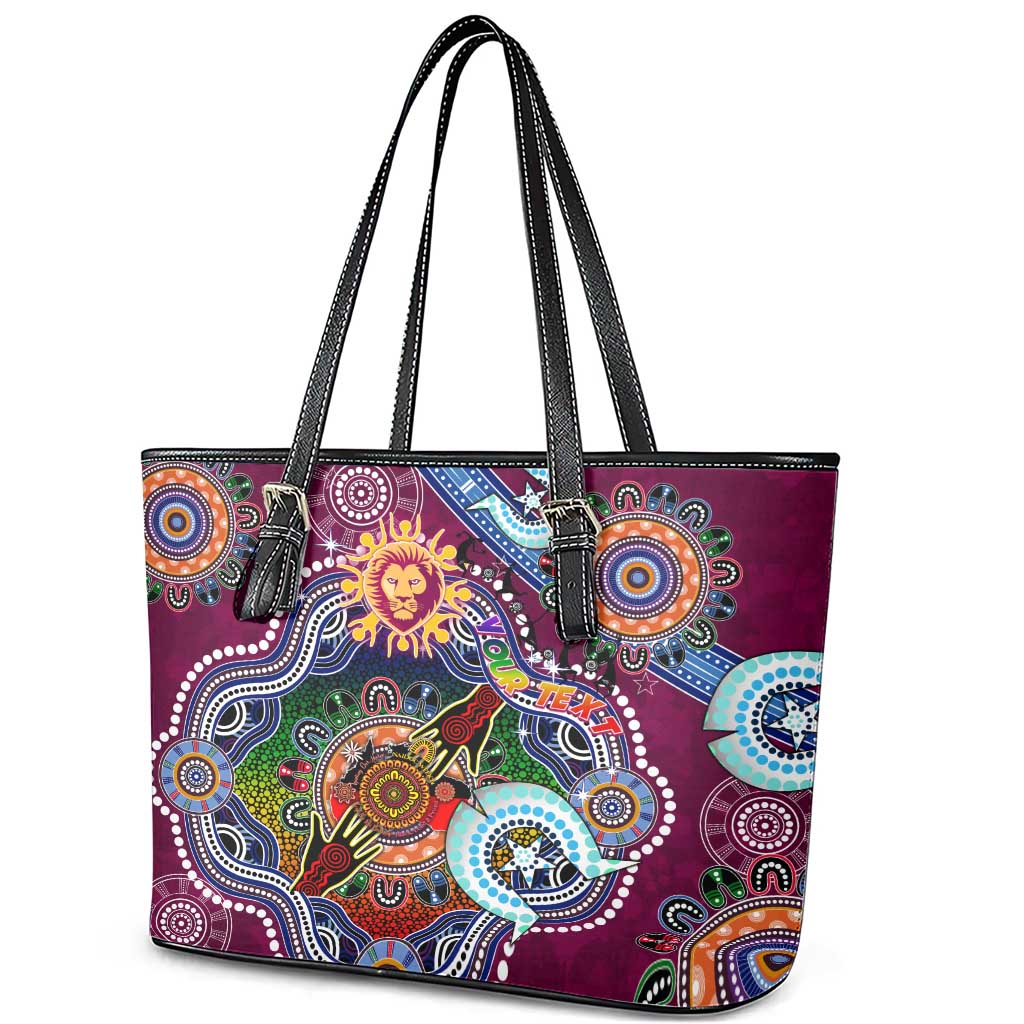 Custom NAIDOC Week 2024 Brisbane Lions Leather Tote Bag Australia Aboriginal Dot Painting