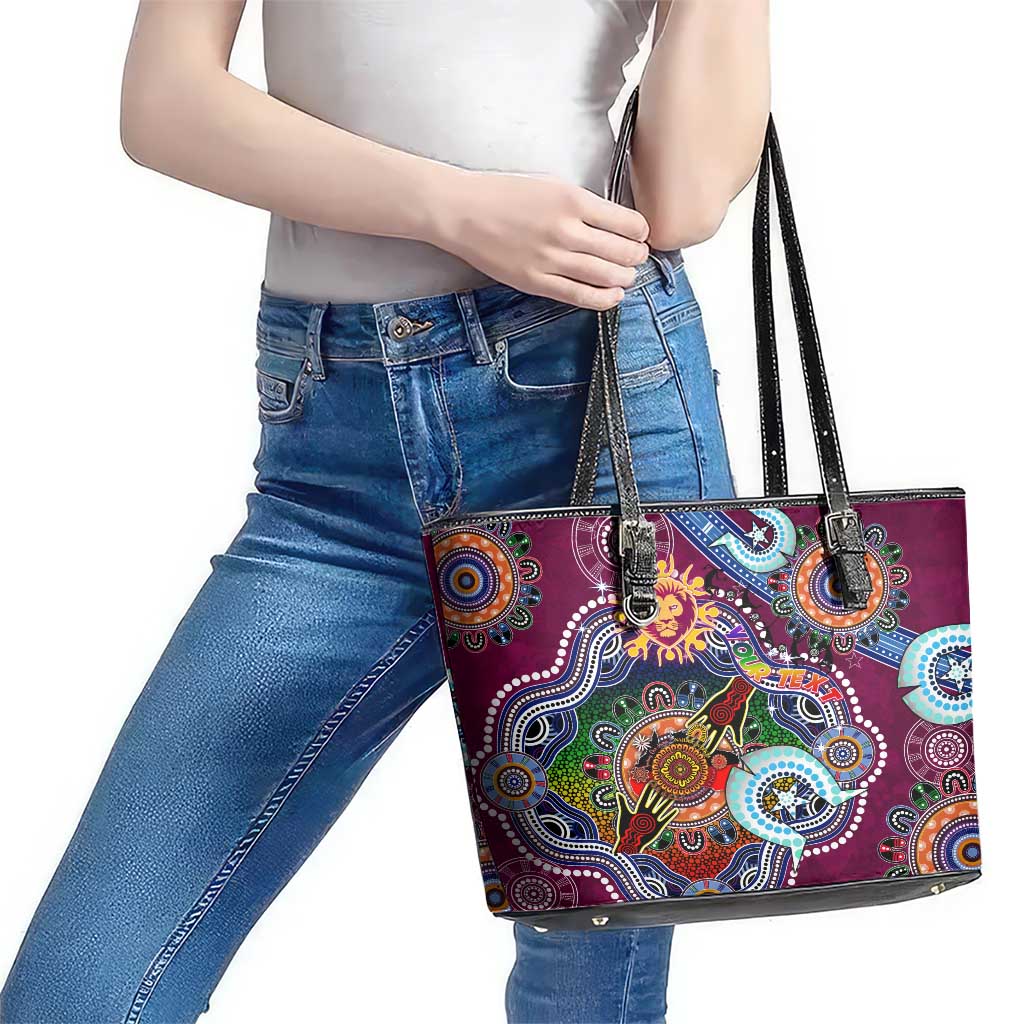 Custom NAIDOC Week 2024 Brisbane Lions Leather Tote Bag Australia Aboriginal Dot Painting