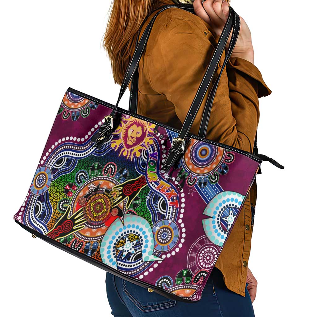 Custom NAIDOC Week 2024 Brisbane Lions Leather Tote Bag Australia Aboriginal Dot Painting