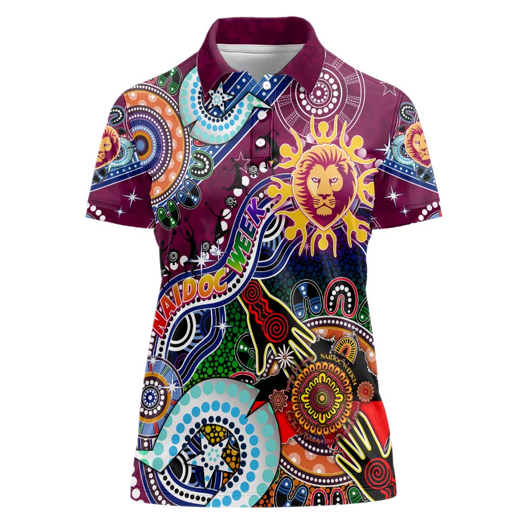 Custom NAIDOC Week 2024 Brisbane Lions Women Polo Shirt Australia Aboriginal Dot Painting