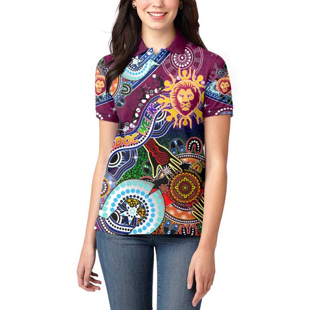 Custom NAIDOC Week 2024 Brisbane Lions Women Polo Shirt Australia Aboriginal Dot Painting