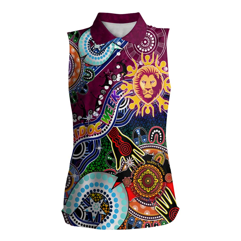 Custom NAIDOC Week 2024 Brisbane Lions Women Sleeveless Polo Shirt Australia Aboriginal Dot Painting