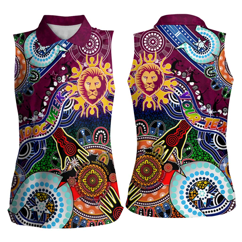 Custom NAIDOC Week 2024 Brisbane Lions Women Sleeveless Polo Shirt Australia Aboriginal Dot Painting