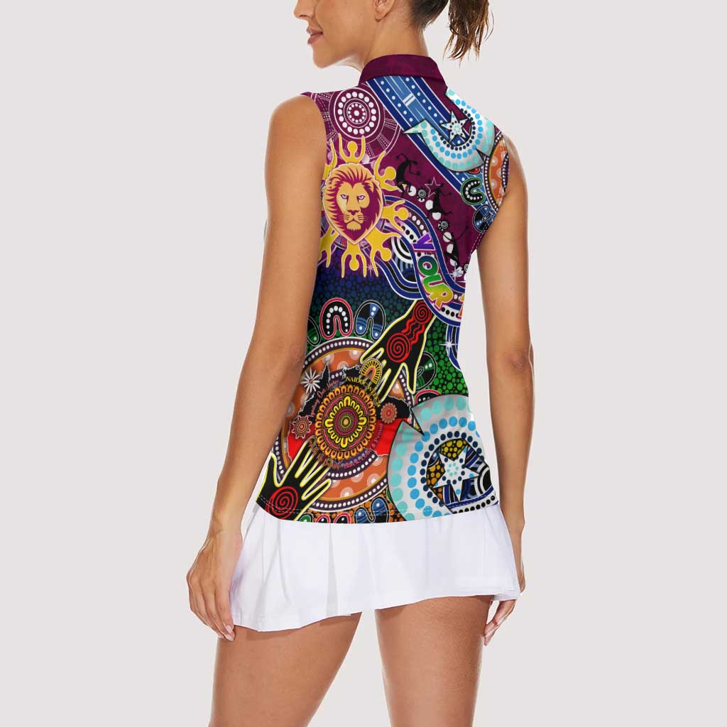 Custom NAIDOC Week 2024 Brisbane Lions Women Sleeveless Polo Shirt Australia Aboriginal Dot Painting