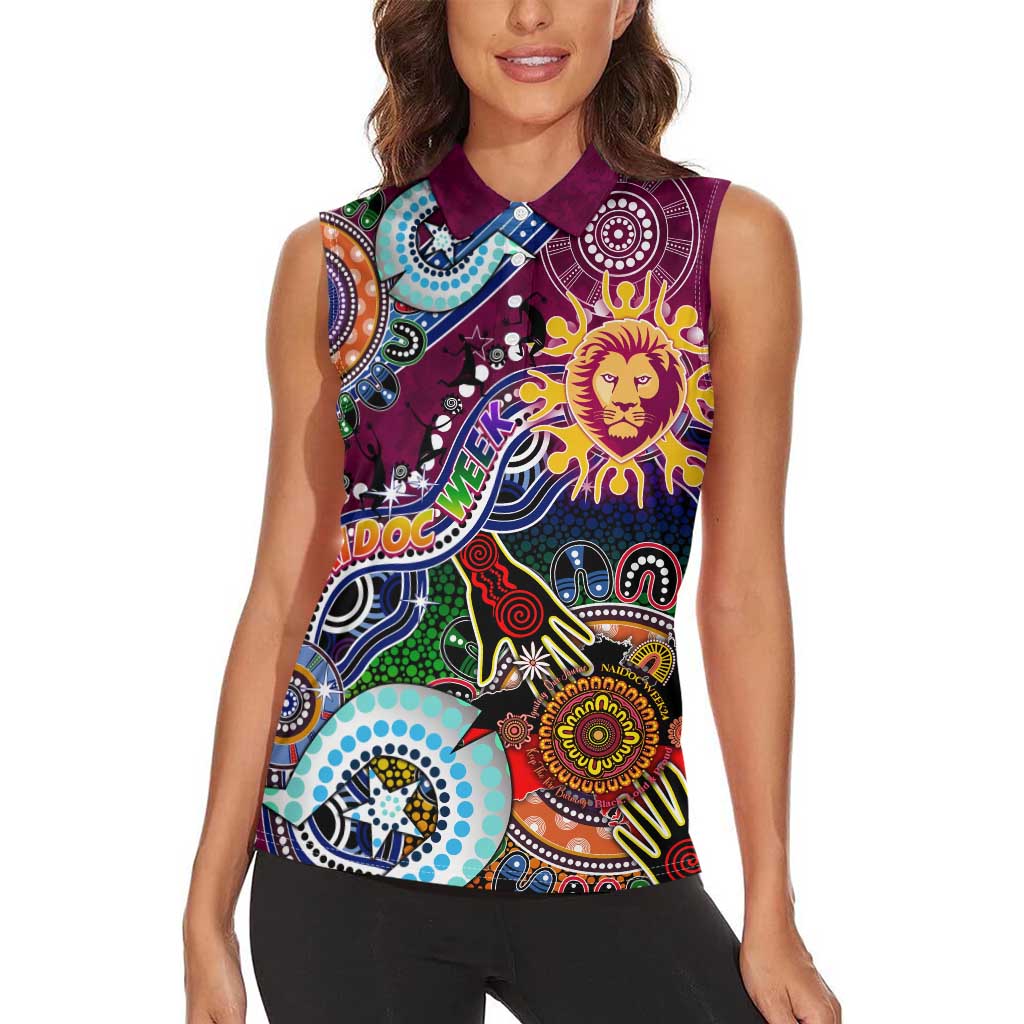 Custom NAIDOC Week 2024 Brisbane Lions Women Sleeveless Polo Shirt Australia Aboriginal Dot Painting