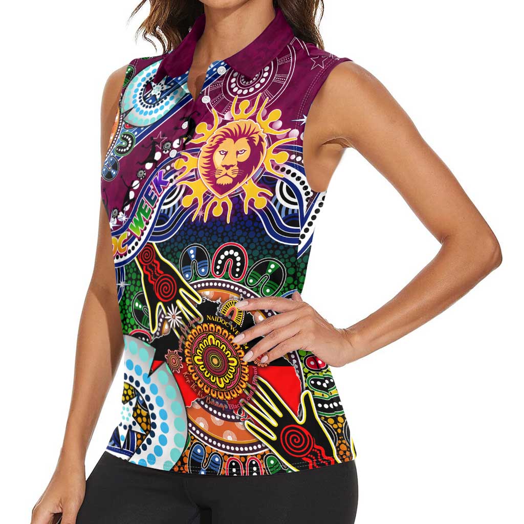 Custom NAIDOC Week 2024 Brisbane Lions Women Sleeveless Polo Shirt Australia Aboriginal Dot Painting