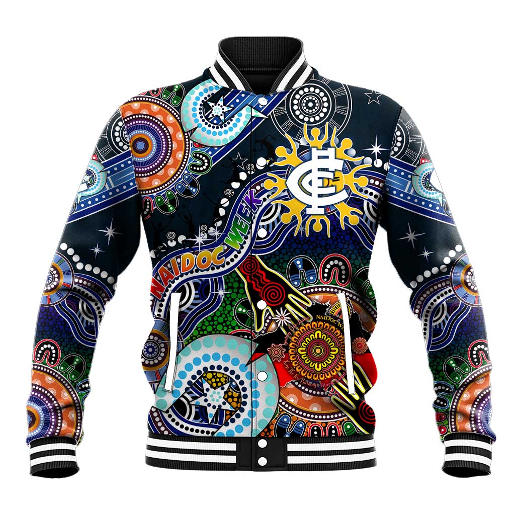 Custom NAIDOC Week 2024 Carlton Blues Baseball Jacket Australia Aboriginal Dot Painting