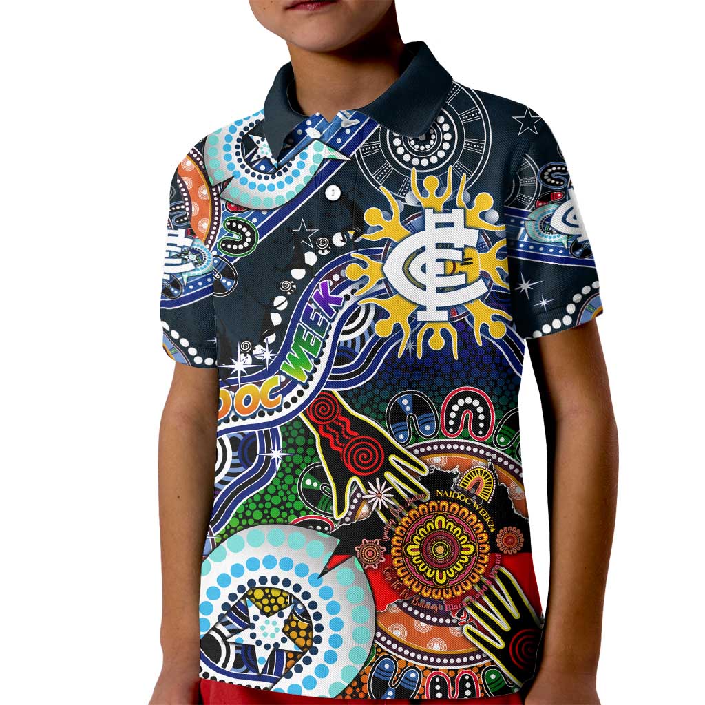 Custom NAIDOC Week 2024 Carlton Blues Kid Polo Shirt Australia Aboriginal Dot Painting