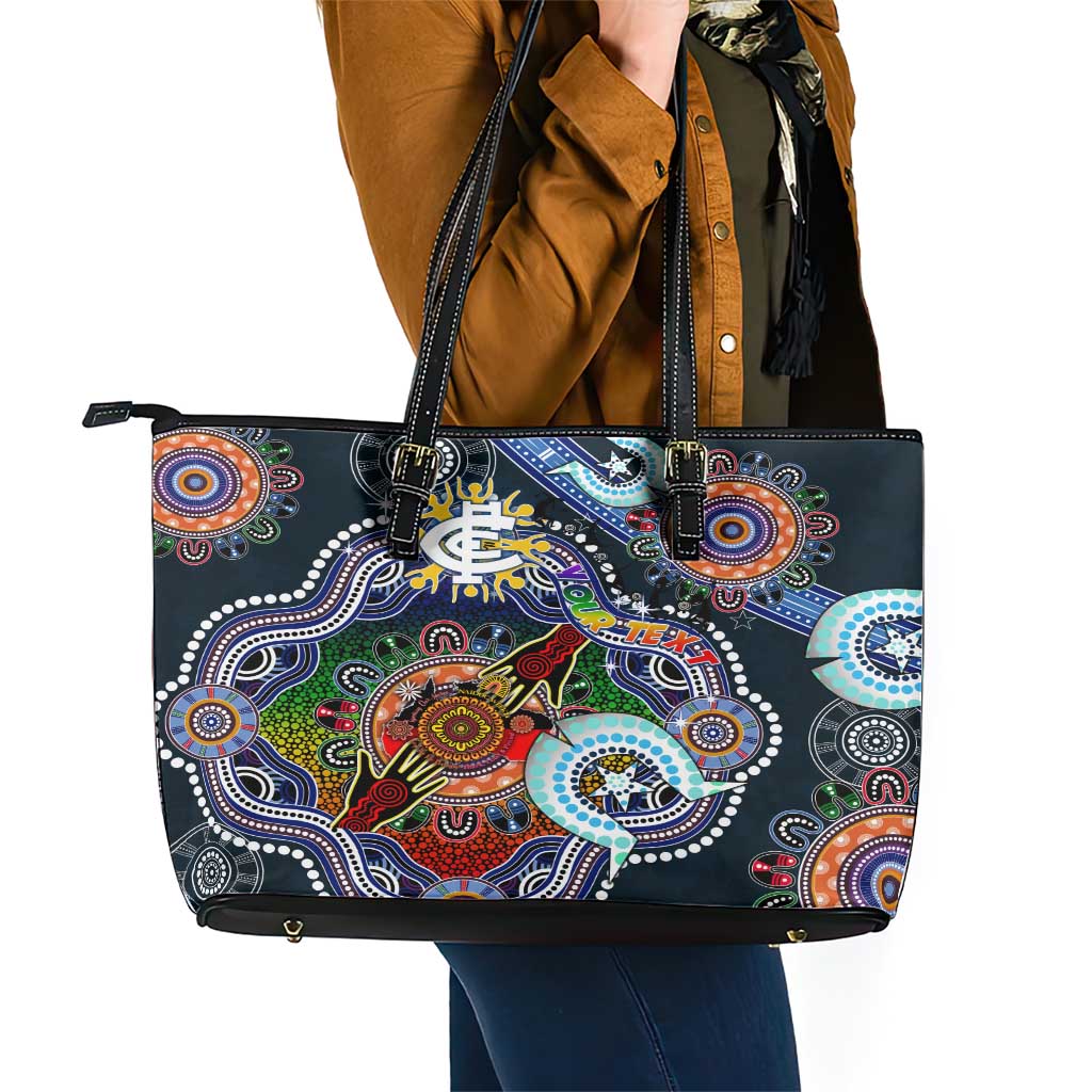 Custom NAIDOC Week 2024 Carlton Blues Leather Tote Bag Australia Aboriginal Dot Painting