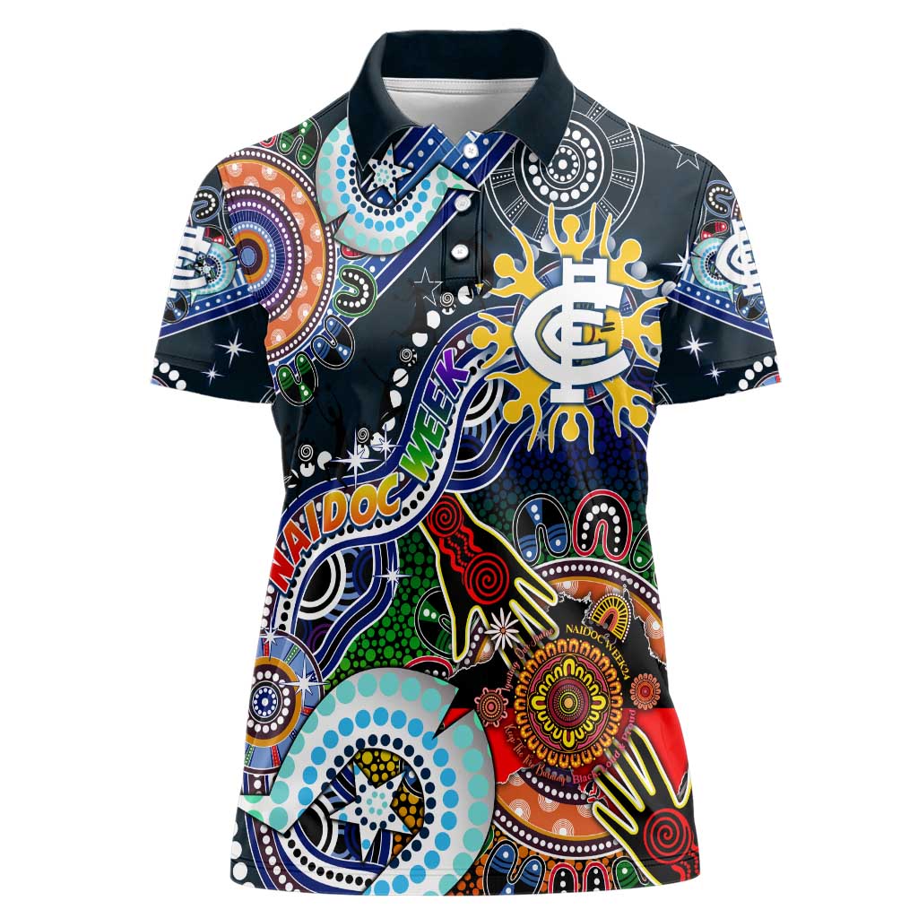 Custom NAIDOC Week 2024 Carlton Blues Women Polo Shirt Australia Aboriginal Dot Painting