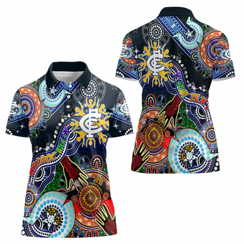 Custom NAIDOC Week 2024 Carlton Blues Women Polo Shirt Australia Aboriginal Dot Painting