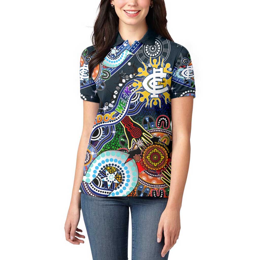 Custom NAIDOC Week 2024 Carlton Blues Women Polo Shirt Australia Aboriginal Dot Painting