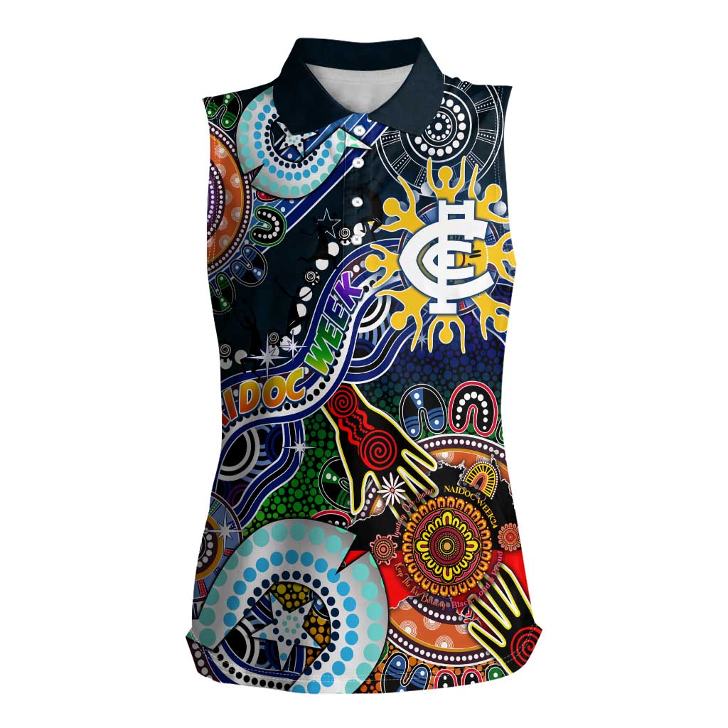 Custom NAIDOC Week 2024 Carlton Blues Women Sleeveless Polo Shirt Australia Aboriginal Dot Painting