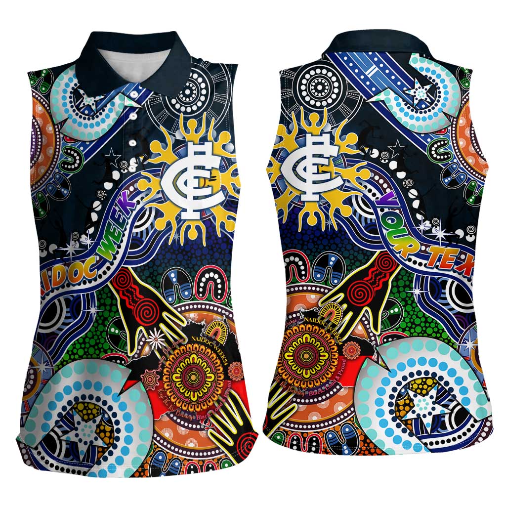 Custom NAIDOC Week 2024 Carlton Blues Women Sleeveless Polo Shirt Australia Aboriginal Dot Painting