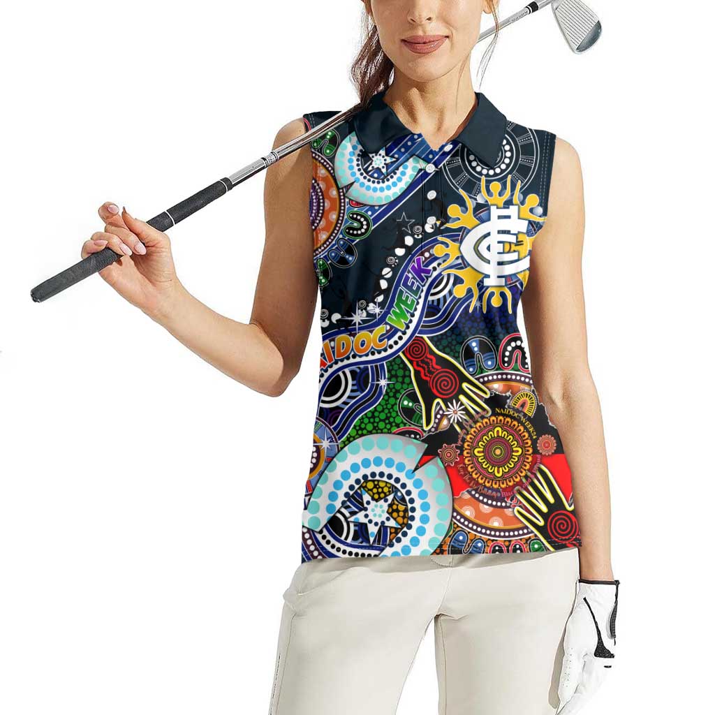 Custom NAIDOC Week 2024 Carlton Blues Women Sleeveless Polo Shirt Australia Aboriginal Dot Painting