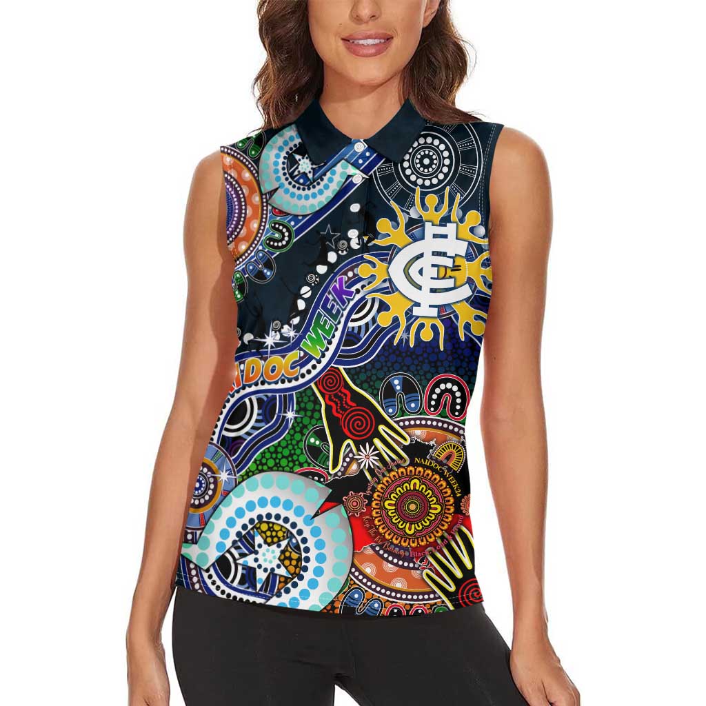 Custom NAIDOC Week 2024 Carlton Blues Women Sleeveless Polo Shirt Australia Aboriginal Dot Painting